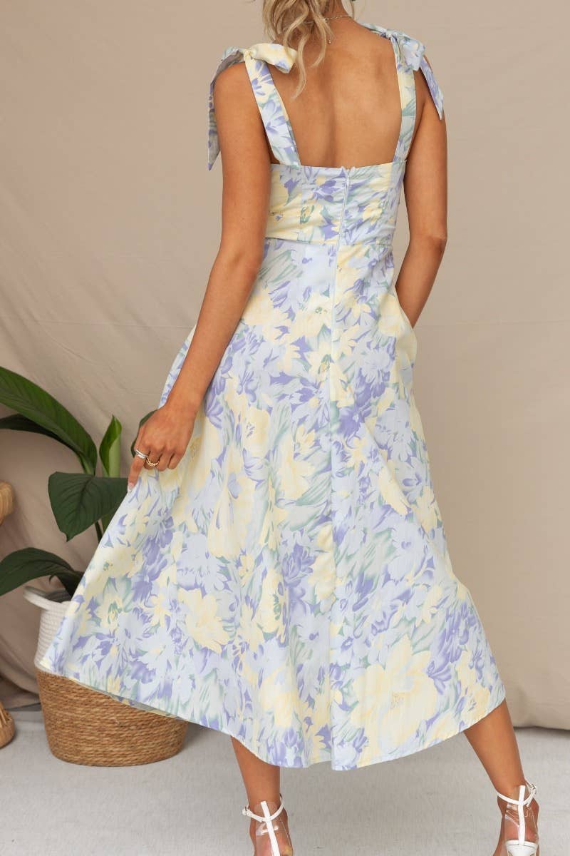 Pastel Floral Sweetheart Midi Dress