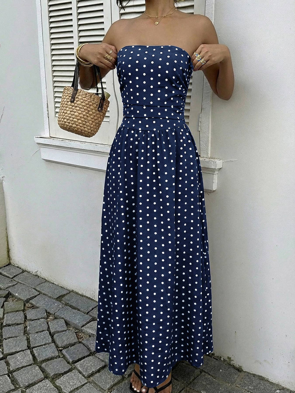 Strapless Polka Dot Maxi Dress