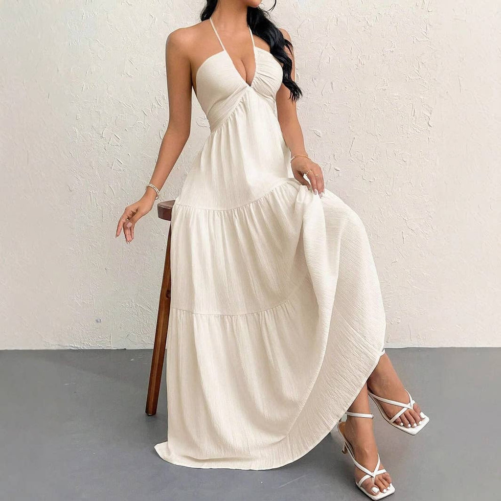 Halter Neck Twist Front Tiered Maxi Dress