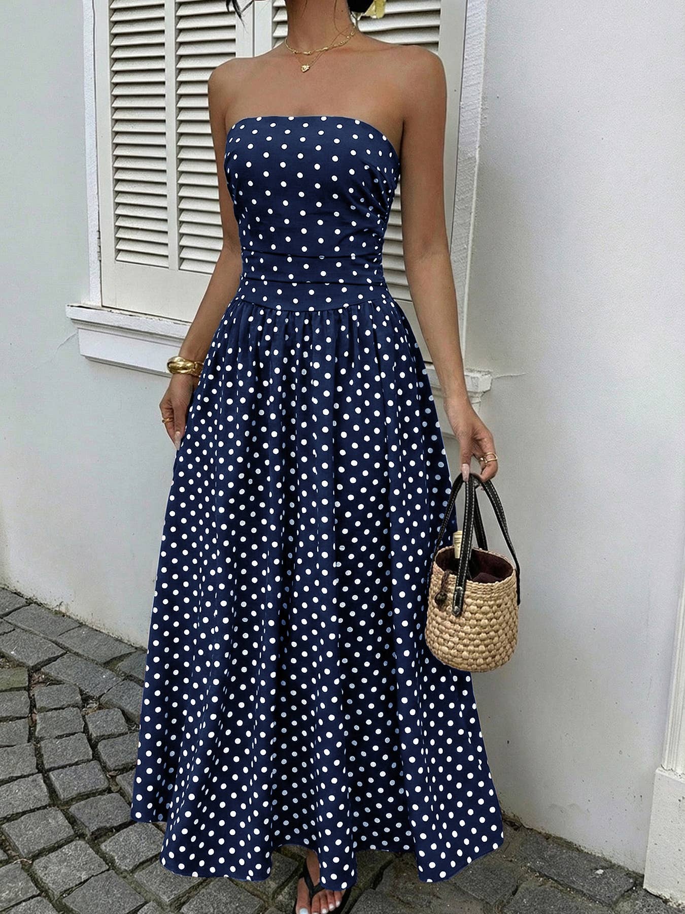 Strapless Polka Dot Maxi Dress