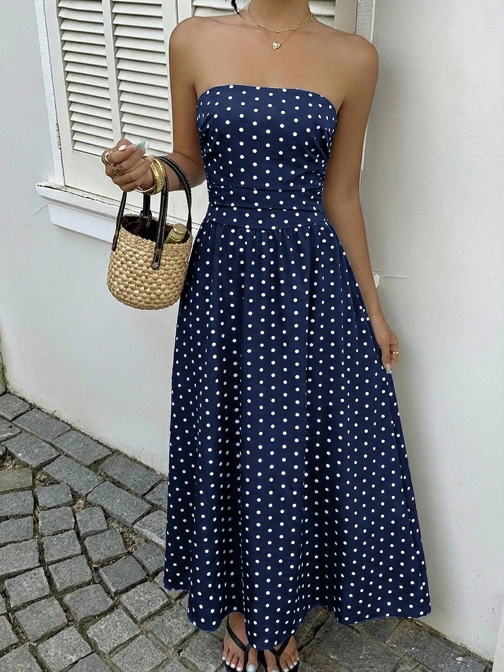 Strapless Polka Dot Maxi Dress