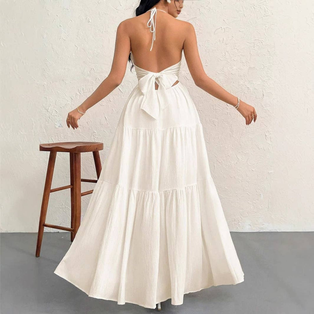 Halter Neck Twist Front Tiered Maxi Dress