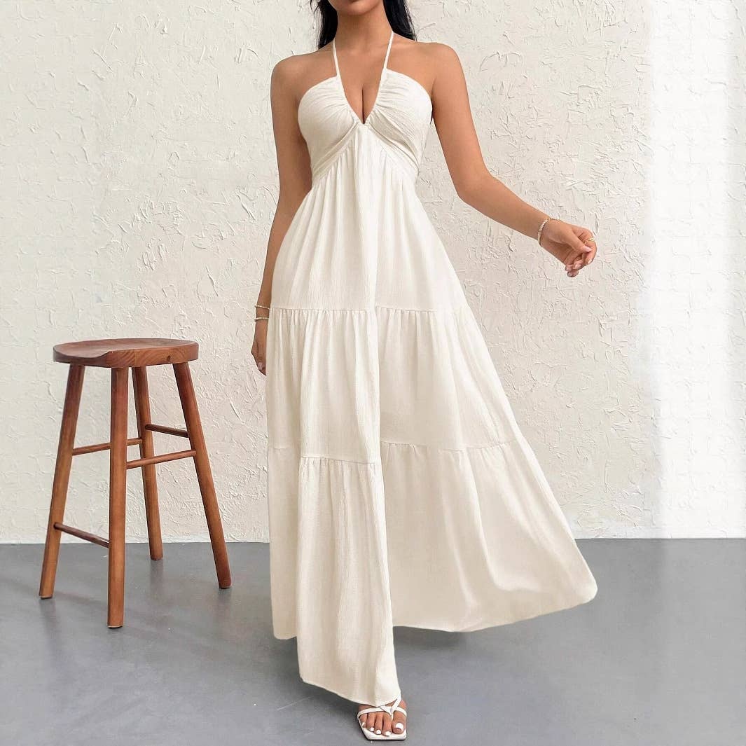 Halter Neck Twist Front Tiered Maxi Dress